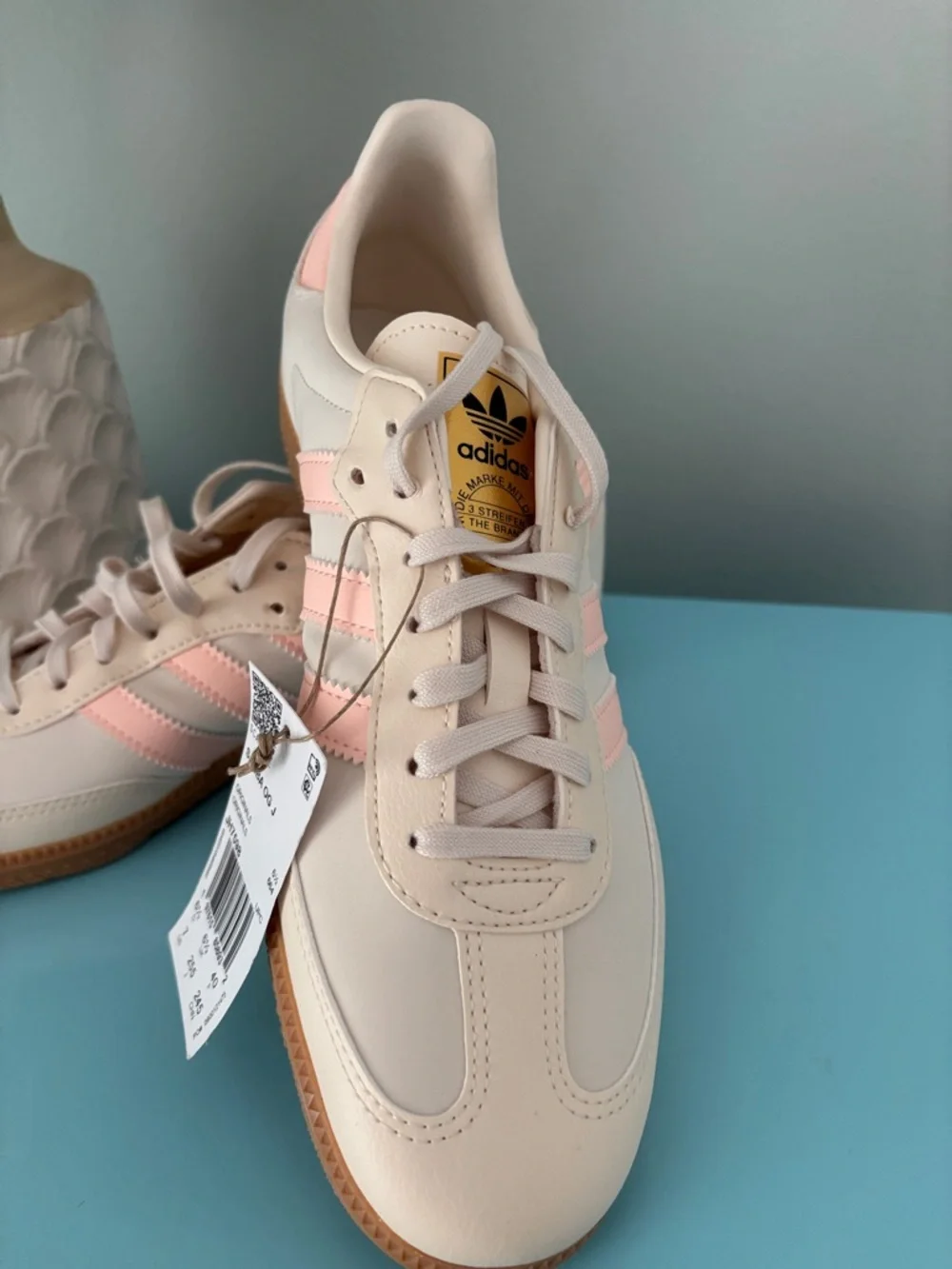 adidas Samba OG J Sneakers - Cream with Pink Stripes - Picture 4 of 6